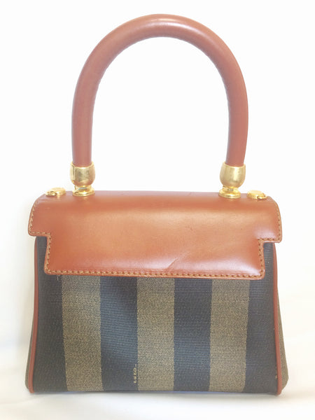 Fendi Boston Bag Mini Boston Leather Handle Pecan Stripe Brown Bag