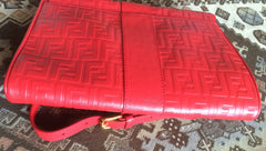 MINT. Vintage FENDI red genuine leather shoulder bag with FF embossed logo allover. Can be clutch bag as well. Perfect purse for daily use.
