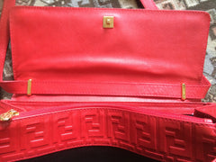 MINT. Vintage FENDI red genuine leather shoulder bag with FF embossed logo allover. Can be clutch bag as well. Perfect purse for daily use.