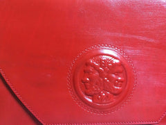 Vintage FENDI genuine red leather classic handbag with iconic Janus medallion embossed motif at front. 050628ya1