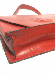 Vintage FENDI genuine red leather classic handbag with iconic Janus medallion embossed motif at front. 050628ya1