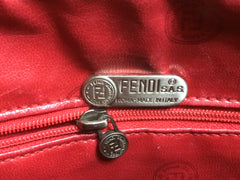 80's vintage FENDI red oval round shape shoulder purse with small FF logo print allover. So chic and cute.