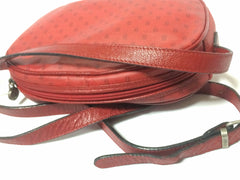 80's vintage FENDI red oval round shape shoulder purse with small FF logo print allover. So chic and cute.