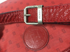 80's vintage FENDI red oval round shape shoulder purse with small FF logo print allover. So chic and cute.