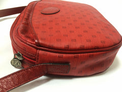 80's vintage FENDI red oval round shape shoulder purse with small FF logo print allover. So chic and cute.