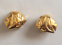 Vintage ESCADA golden topical fish design earrings. Perfect vintage jewelry gift.