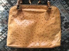 Vintage GUCCI orange brown color genuine ostrich leather bolide bag style handbag with bamboo handles. Masterpiece from Bamboo collection.