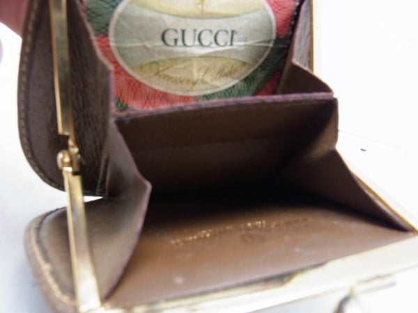 Vintage Gucci brown, beige coin wallet, mini case with kiss lock