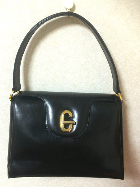 Gucci Vintage Black Leather Top Handle Bag 
