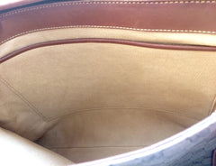 Vintage Gucci beige micro GG monogram print shoulder bag with brown leather trimmings. Classic purse.