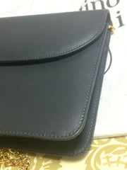 Vintage Valentino Garavani, gray leather chain shoulder bag with golden round V motif charm. Can be clutch bag as well. 060531r7