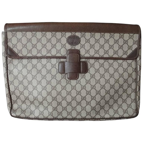 Gucci Vintage Brown Monogram Canvas Unisex Portfolio Document