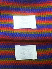 Vintage Hermes 100% Cashmere knit kids, baby scarf and cap, hat in multiple color stripe in purple, olive yellow, and pink. Made in Italy.