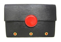 Vintage Louis Vuitton black epi mod clutch purse, shoulder bag with a red eye bull design closure. Rare masterpiece.
