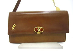 70's vintage Roberta di Camerino brown genuine leather purse with R cham chains. A rare masterpiece