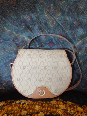 Christian Dior Vintage Beige Coated Canvas Honeycomb Monogram