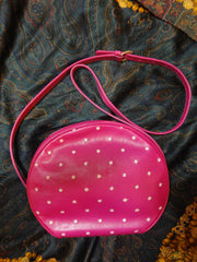 Vintage Valentino Garavani pink leather round shape shoulder purse with white small flower embroideries all over. So chic and cute.