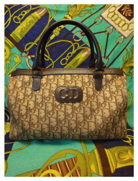 70's vintage Christian Dior brown trotter jacquard handbag. ECLAIR