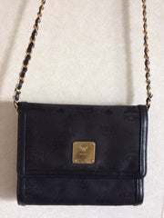 Vintage MCM black nylon monogram rare clutch shoulder bag with leather trimmings golden chain strap. Phenomenon, Big Bang. 060523re6