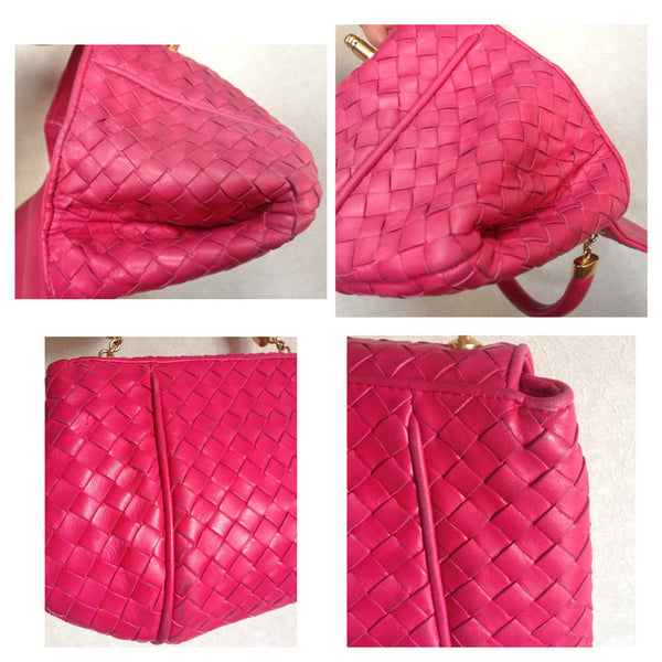 Auth BOTTEGA VENETA Intrecciato Shoulder Bag Dark Pink leather