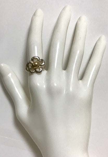 Vintage Hermes 925 silver and 18k gold combination flower design