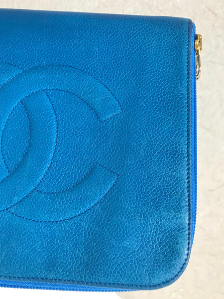 Chanel Blue Caviar Leather Wallet Pouch Case