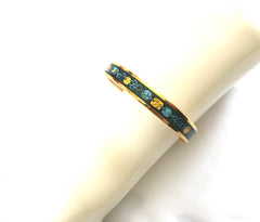 Ves. Vintage Hermes cloisonne enamel bangle with green, yellow, and blue. Charm and chain design. 050320r7