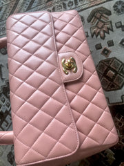 Vintage CHANEL milky pink color lambskin classic 2.55 handbag purse with golden CC. Rare color classic bag