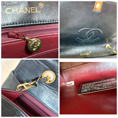 Vintage Chanel black lambskin chain 2.55 shoulder bag with gold chain. Unique hexagon shaped flap. 0407012