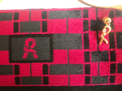 Vintage Roberta di Camerino wine red, grey, and black geometric pattern velvet handbag with golden logo charms. 060905r6
