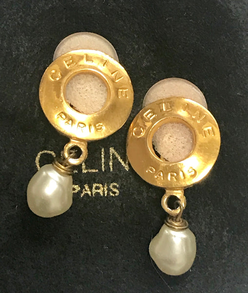 Vintage Gold Celine faux Pearl Earrings – The Hosta