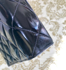 1990s. Vintage CHANEL black patent enamel briefcase business bag with golden large CC motif. Classic and traditional masterpiece you must have.