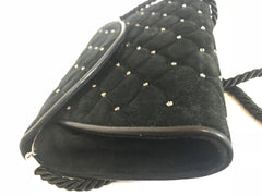 Vintage Valentino Garavani black suede leather shoulder bag, clutch purse with crystal stones and scale quilted stitches. 050816f4