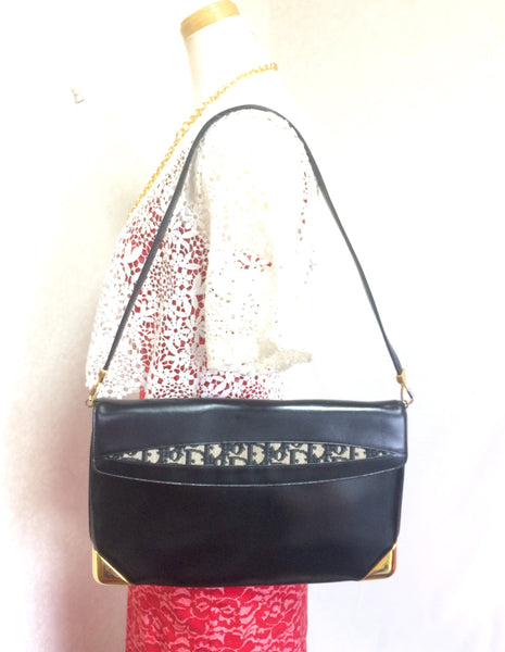Vintage Christian Dior Hand Bag Purse Clutch All Over Print Black