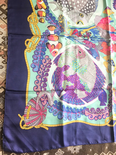 Vintage HERMES Carre large silk scarf with blue, purple, pink
