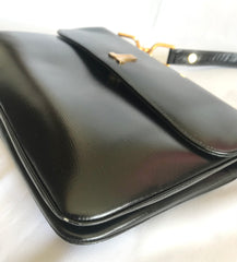 Vintage Lanvin black leather shoulder bag with logo motif. Classic masterpiece. 050320r11