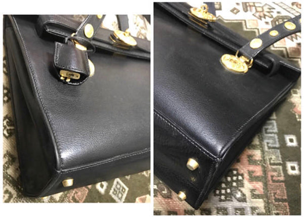 Vintage Gianni Versace black leather Kelly bag style shoulder tote bag –  eNdApPi ***where you can find your favorite designer  vintages..authentic, affordable, and lovable.