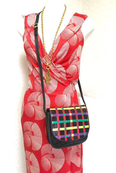 Vintage FENDI black, red, yellow, multicolor woven flap mini