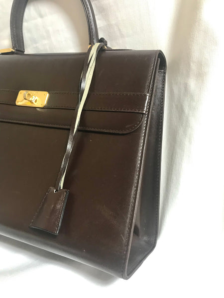 Hermes Black Box Calf Leather Vintage Kelly 32cm Shoulder Bag in