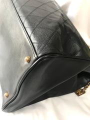 Vintage CHANEL black classic supermodel shoulder bag with golden CC. Jumbo, large shoulder purse from old era. Must have daily use Chanel.