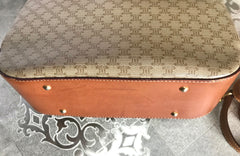 Vintage Celine beige macadam blaison handbag with brown leather trimming. Classic purse. Shoulder bag.