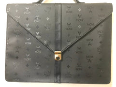 Vintage MCM black monogram briefcase, business bag, document purse with leather handle. Great masterpiece by Michael Cromer. 050320r19