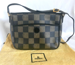 Vintage FENDI pecan chess pattern shoulder bag with FF logo motif. Classic purse for daily and unisex use. Must have.