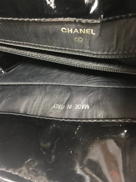 Vintage CHANEL classic black patent enamel document bag, large