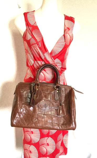 Vintage Mulberry brown croc embossed leather speedy bag style