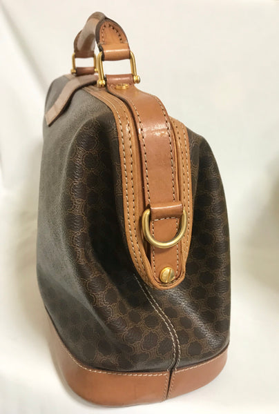 Celine Vintage Brown Macadam Blaison Doctor Bag With Tanned Brown