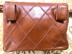 L20190528. 1990s. Vintage CHANEL brown calf leather belt bag, fanny pack, hip bag with gold CC closure and chain belt. Belt fits 29.3" through 32.5".