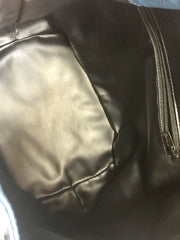 Vintage LANVIN blue grained leather hobo bucket shoulder bag with golden logo motifs. 070502re1