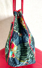 Vintage Bottega Veneta butterfly and leaf printed hobo bag with red leather trimmings. 050327ys3