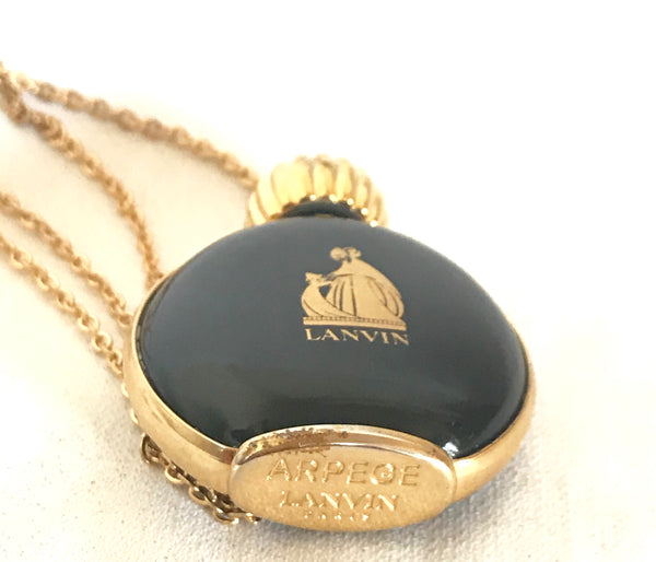 80's vintage Lanvin golden chain long necklace with logo motif and